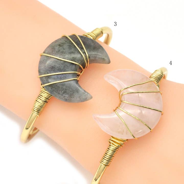 BestBeads&Beyond - Wholesale Cuff bracelet - Gemstone Moon Shape Wire Trapped Cuff bracelet, sku#LY257