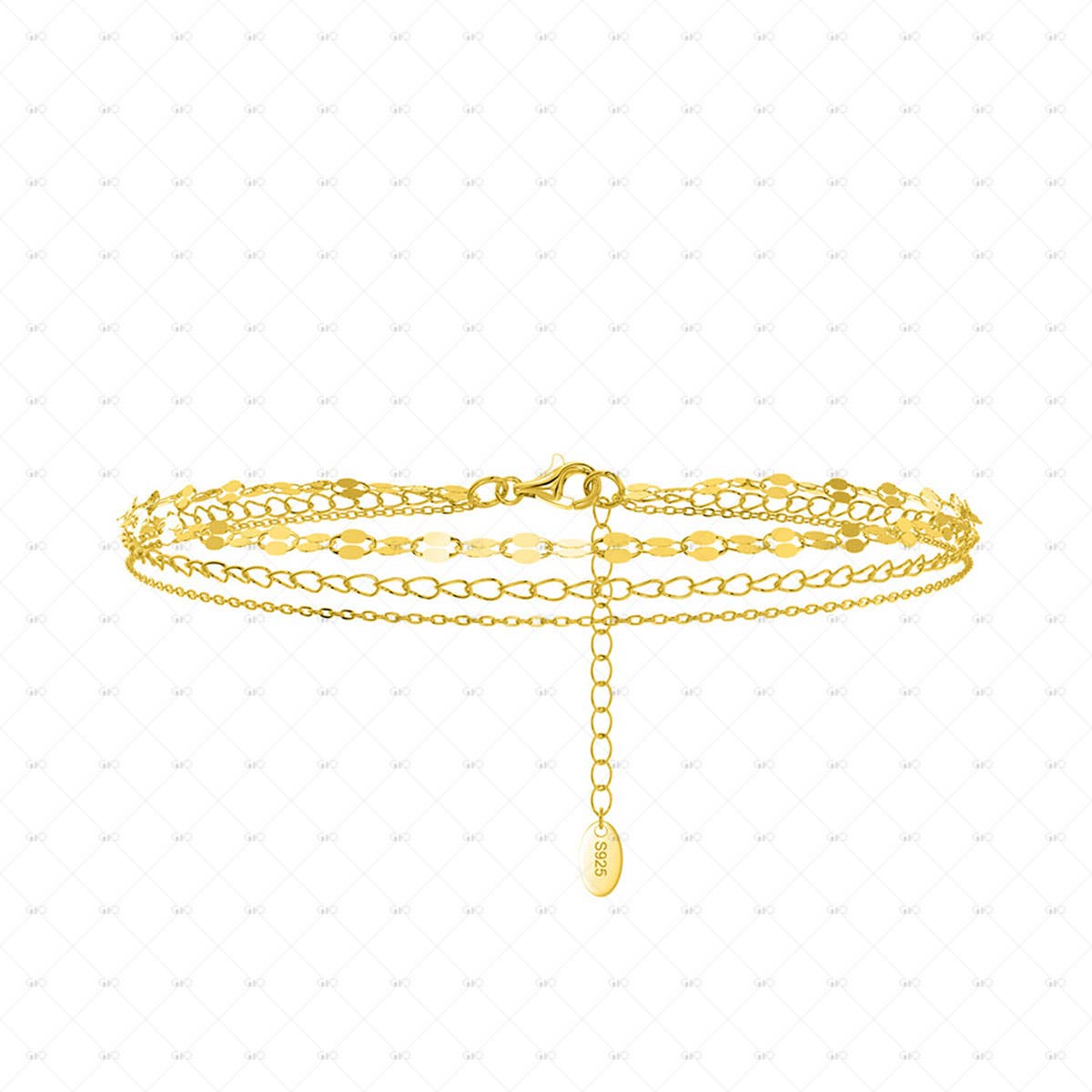 Gioiellin - S925 Silver Jewelry - Wholesale Anklet - S925 Silver 14k Gold Plated 3-Layer Stacking Anklet1