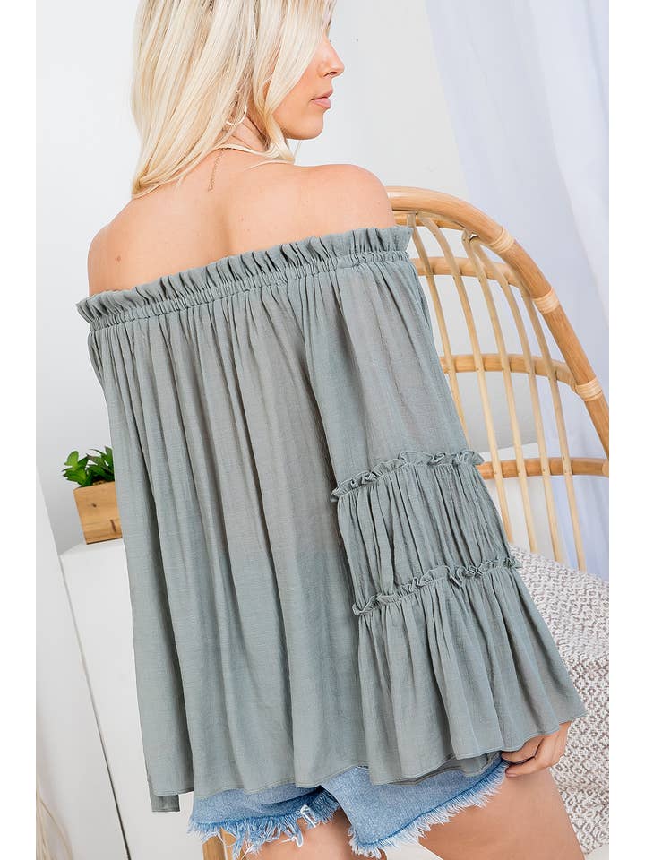 Sweet Lovely by Jen - Wholesale Blouse โ Womenโs - TIERED BELL SLEEVE OFF SHOULDER TOP35