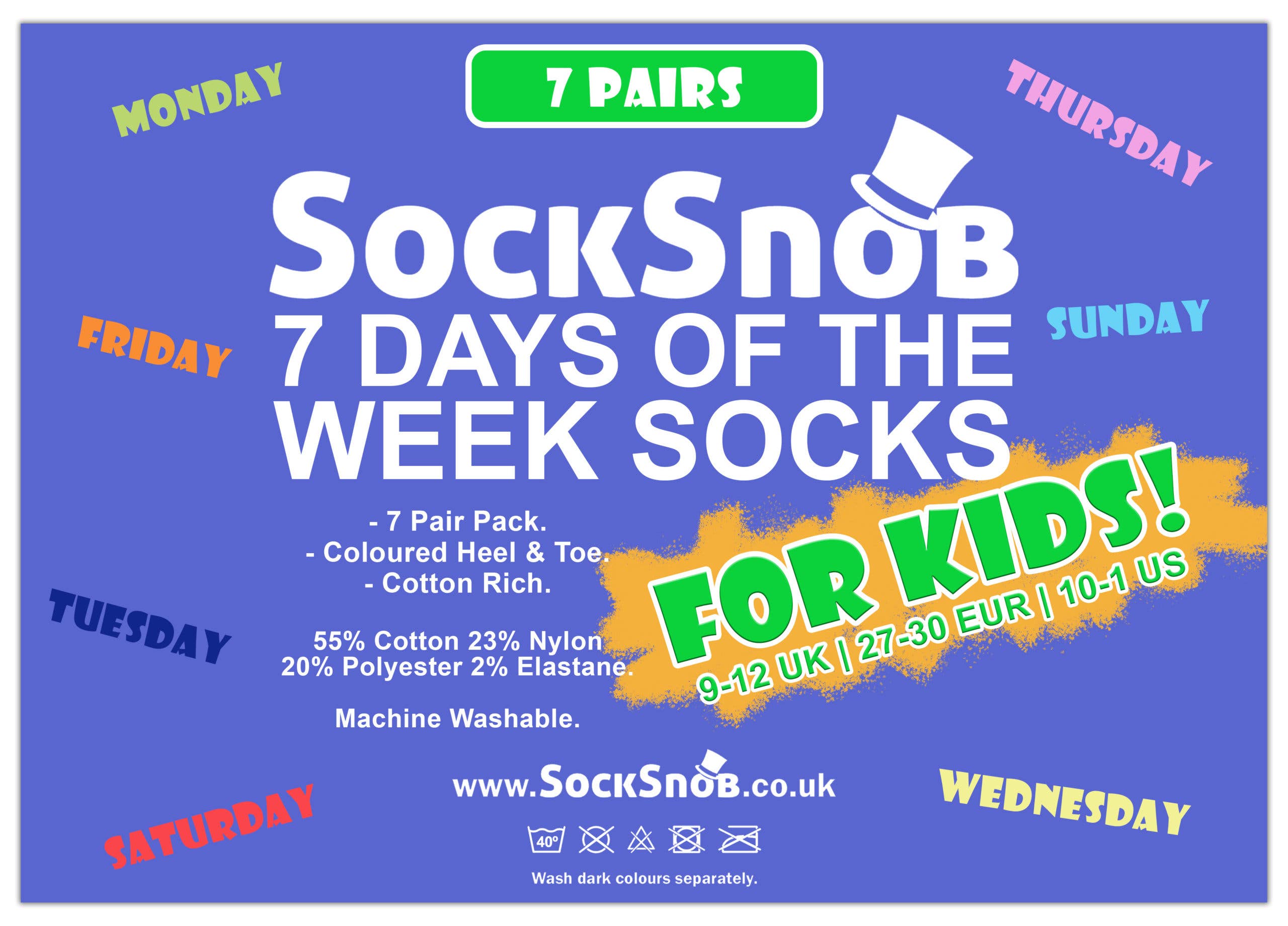 Pontivia Commerce - Wholesale Socks - Kids - SOCK SNOB - Kids Novelty Days of the Week Socks1
