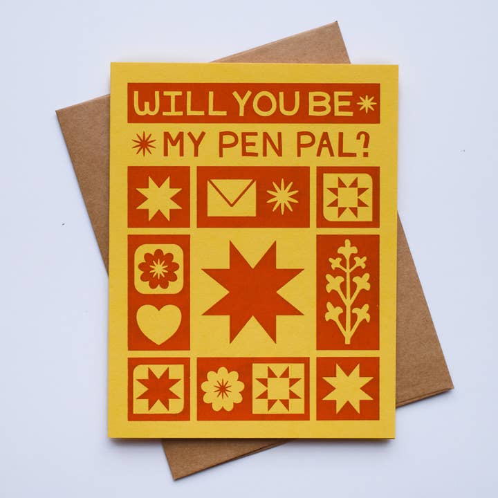 Hand Printed "Will You Be My Pen Pal?" Everyday Card for wholesale by Lex MB Studio