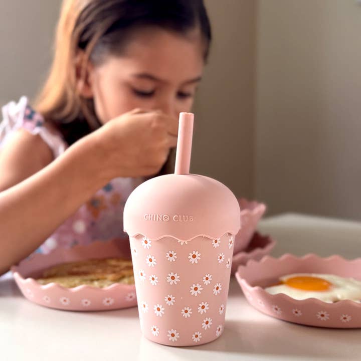 Chino Club - Wholesale Drinking glass/cup – Kids & Baby - Pink Daisy Mini Smoothie Cup & Straw 200ml8