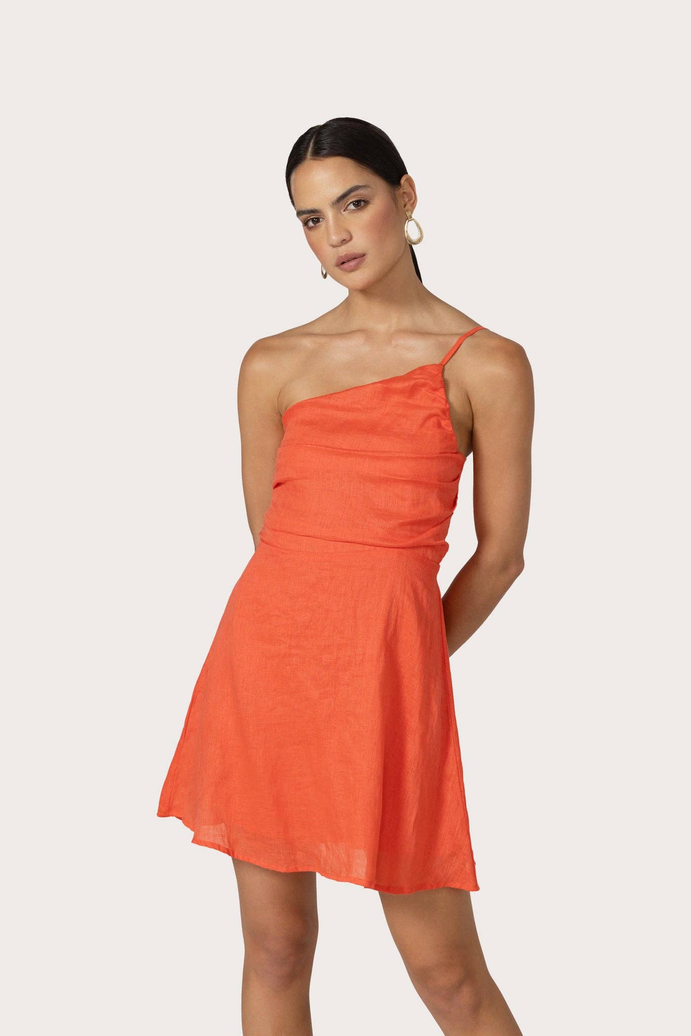 Lusana - Wholesale Dress – Women's - Poppy Mini Linen Dress in Salsa