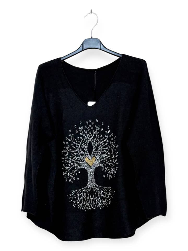 Lucky Nana - Wholesale Knit Sweater - Women's - AH 3166 - V-Neck Sweater Tree of Life29