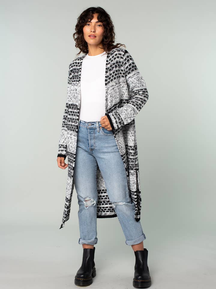 Cozy Black and Grey Long Sleeve Knit Duster for wholesale by Lovestitch