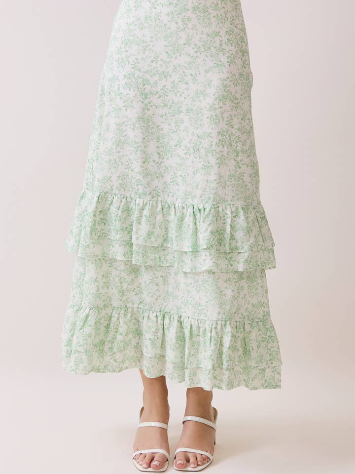 CS3994-Jupe Maxi à Volants à Étages avec Fermeture Éclair Latérale Fleurie pour la vente par TCEC