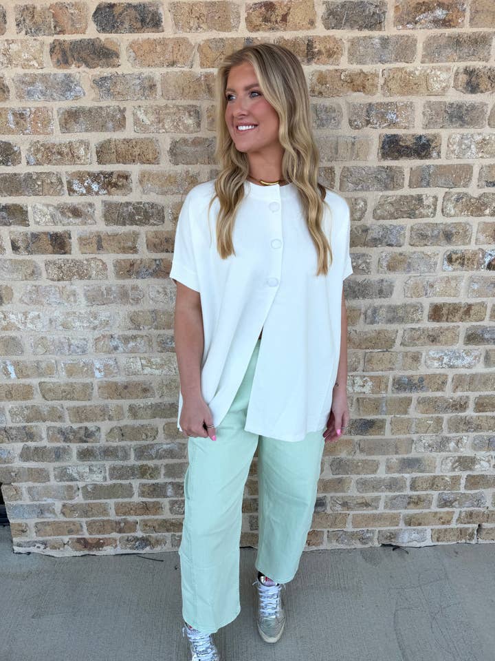 WHITE OPEN FRONT BUTTON DOWN SWEATER for wholesale by Triple Play Jewelry