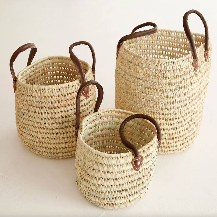 ProHandmadeDesign - Wholesale Basket - Round Wicker Basket with Leather Handles: Toy Storage5
