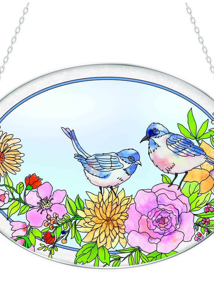 Blue Bird Rose - 9" x 6.5" Large Oval Circle Suncatcher for wholesale by Bridgeton Hall