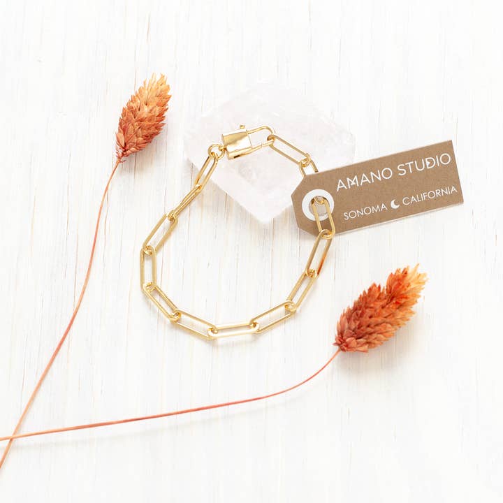 Amano Studio – Pulseira de elo e corrente por atacado – Paperclip, Cadeado Pulseira Cadeado com Corrente1