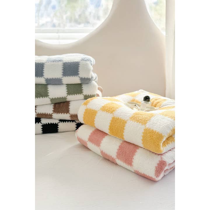 Rose Grande couverture douce en peluche à carreaux LDC en vente sur Faire2