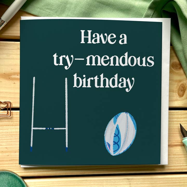 Buon compleanno rugbistico, gioco di parole, biglietto sportivo per uomini. per la vendita all'ingrosso da parte di And Hope Designs - Cards, Stickers & Stationery