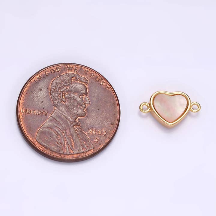 Aim Eternal – wholesale Individual charm/pendant – Gold Filled 6.7mm Shell Pearl Heart Minimalist Bezel Connector G-7011