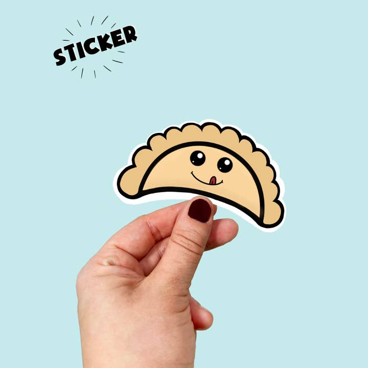 Autocollant Pierogi Heureux Adorable en Vinyle Imperméable pour la vente par Songbird Artistry