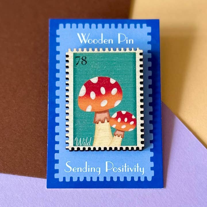 Wild Wooden Stamp Pin for wholesale by Bird Stamp Designs