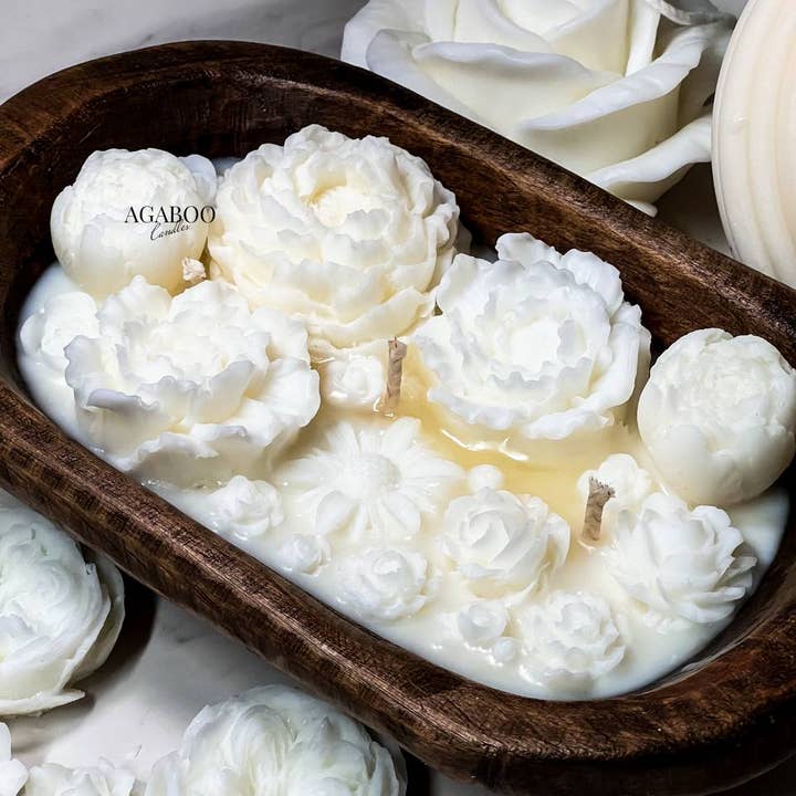 Agaboo Candle - Wholesale Jar/Filled Candle - Luxury Floral Dough Bowl Candle 2.5x9.5in - Container