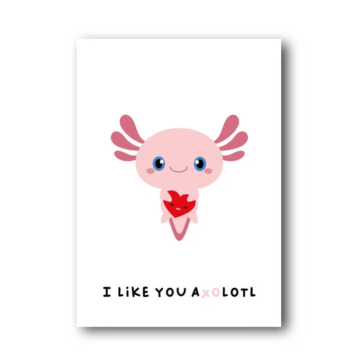 Vykort Jag gillar dig mycket med en söt Axolotl för wholesale av Studio Inktvis