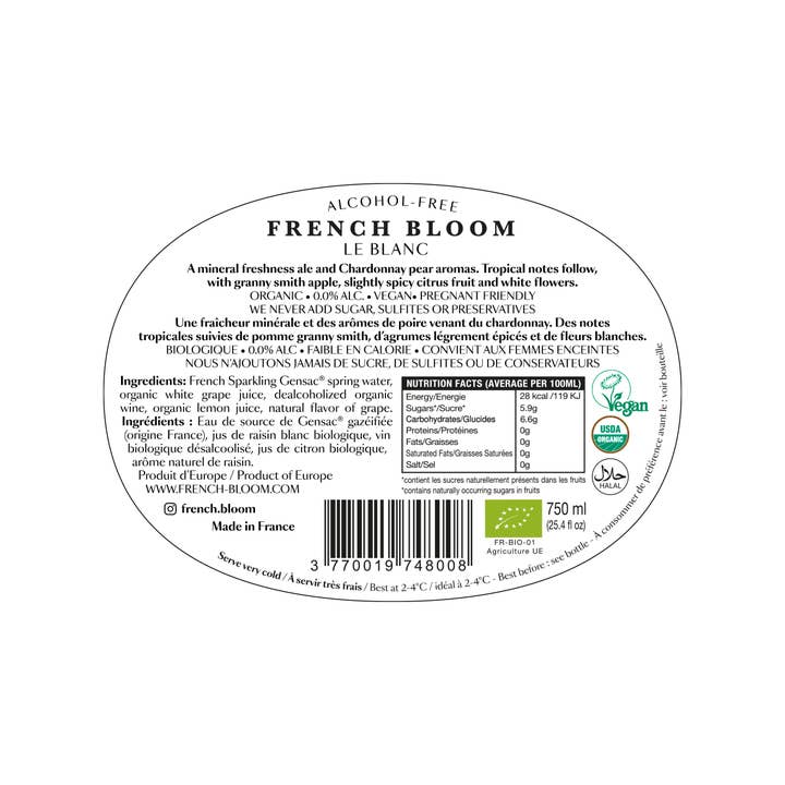 French Bloom - Wholesale Non-Alcoholic Spirits/Wine/Beer - LE BLANC, ALCOHOL-FREE ORGANIC FRENCH BUBBLY4
