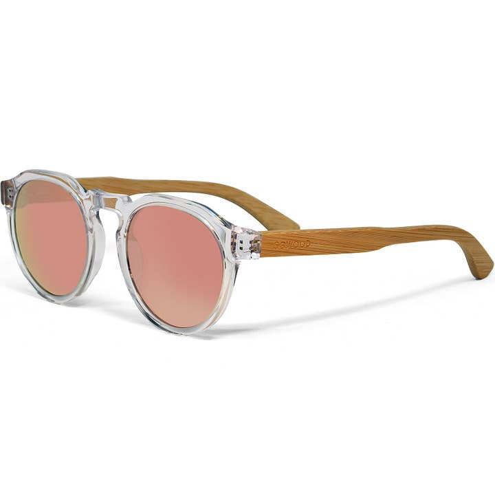GOWOOD - Venta al por mayor Gafas de sol - Mujer - Gafas de sol Bamboo Panto con montura transparente, lentes rosas espejadas