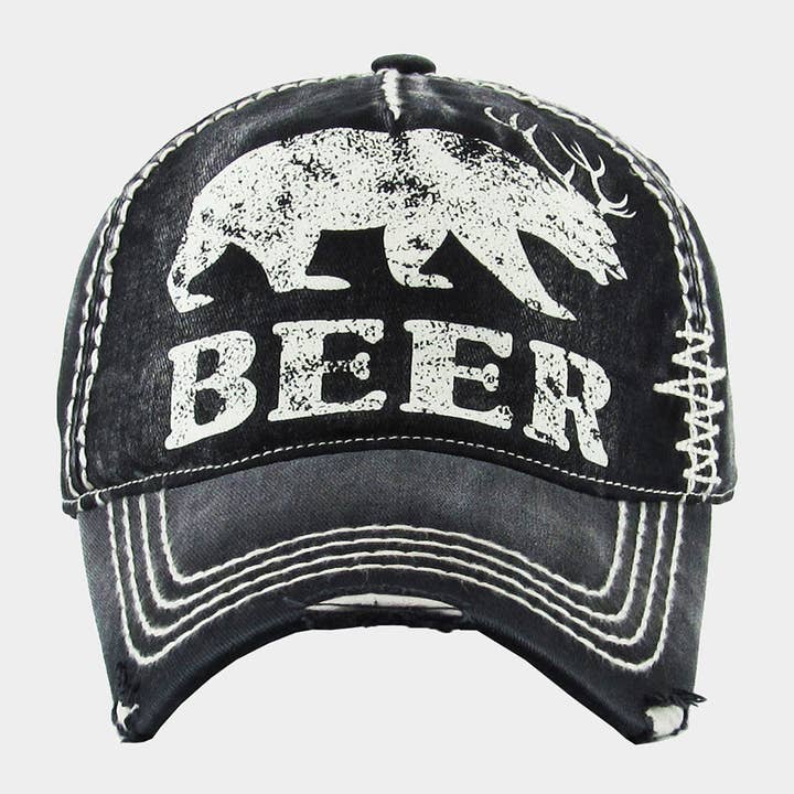 Beer Message Bear Antler Vintage Baseball Cap for wholesale by Sensibling Corp.