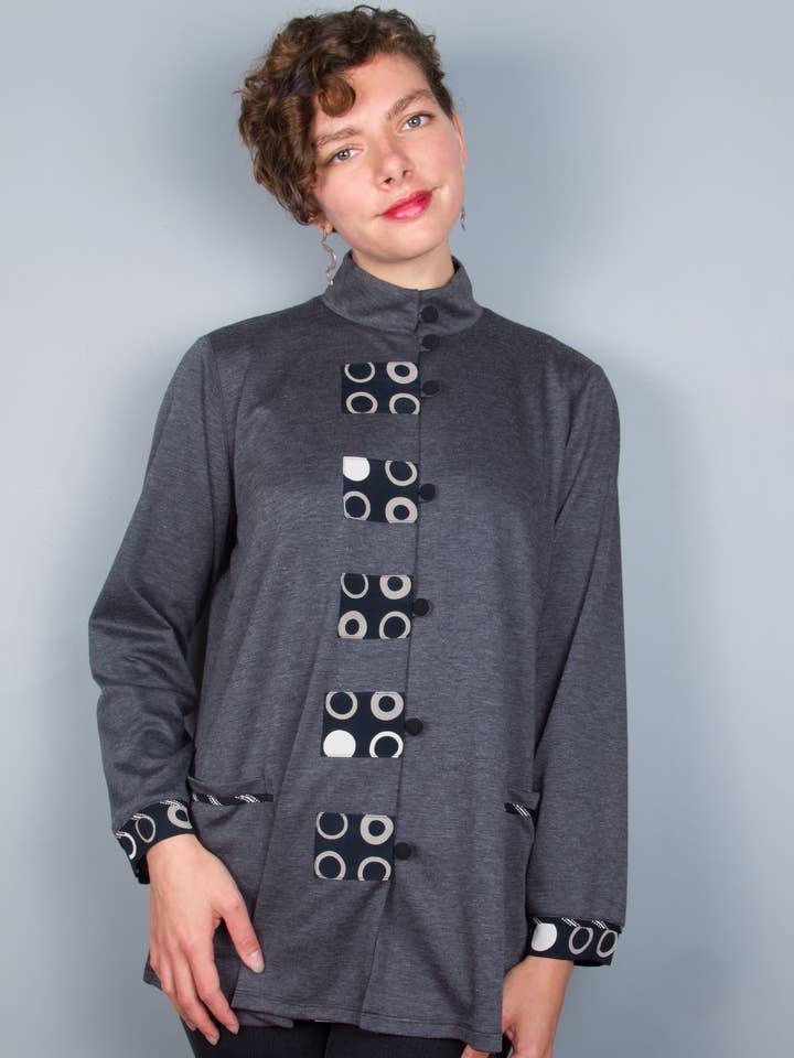 Grijs Heather swingjack in „910" -stijl - contrasterende manchetten voor wholesale door Marla Duran