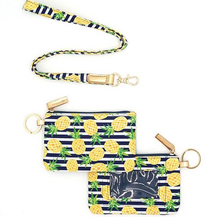 PINEAPPLE STRIPE ID WALLET & DETACHABLE LANYARD for wholesale by 3AM BY H&D ACCESSORIES