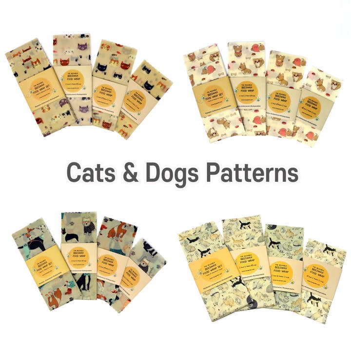 Cats Dogs Patterns Reusable Beeswax Food Wraps - Set of 3 for wholesale by MYSGREEN