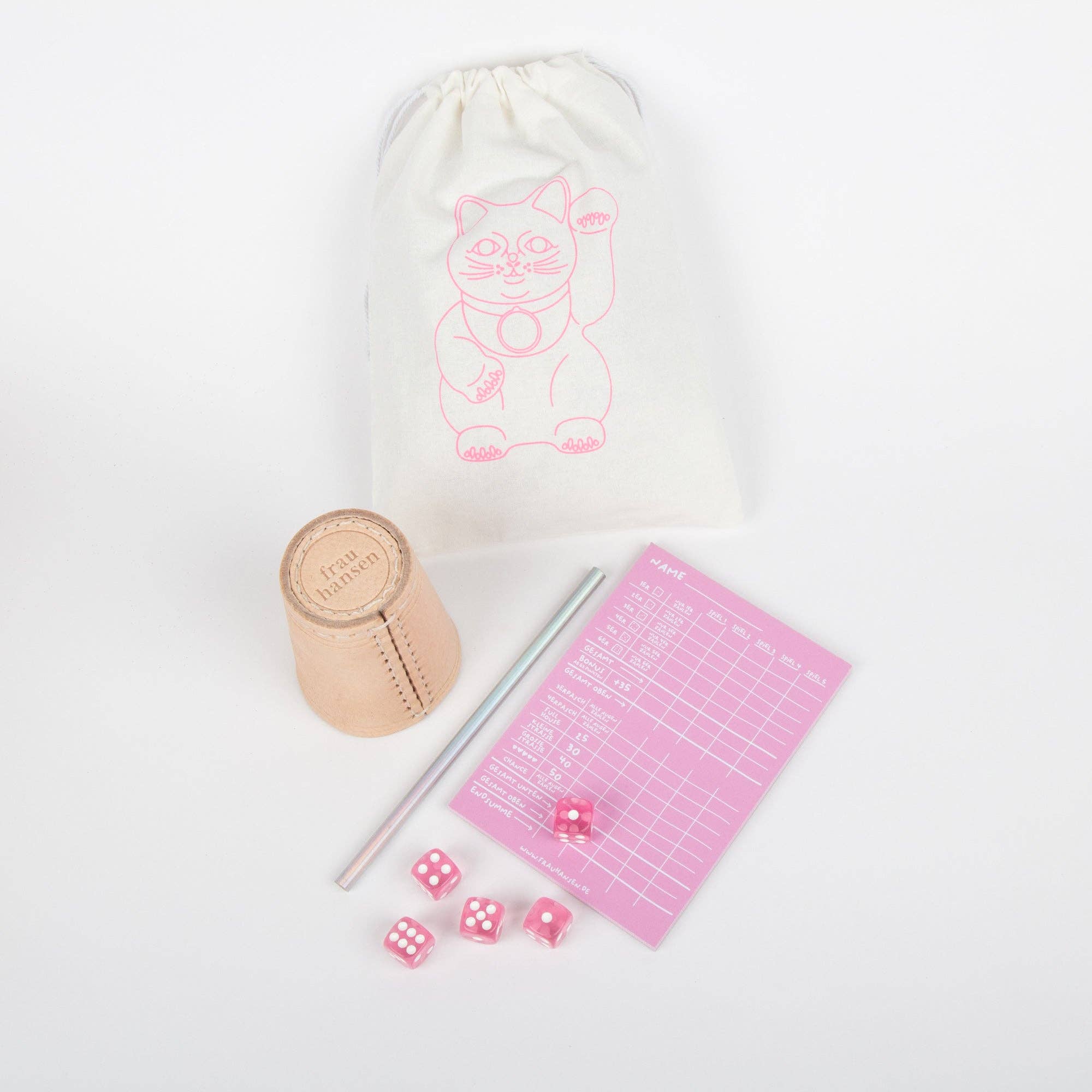 Frau Hansen - Wholesale Dice - Dice Game PINK Set of 5 (Pack of 6)1