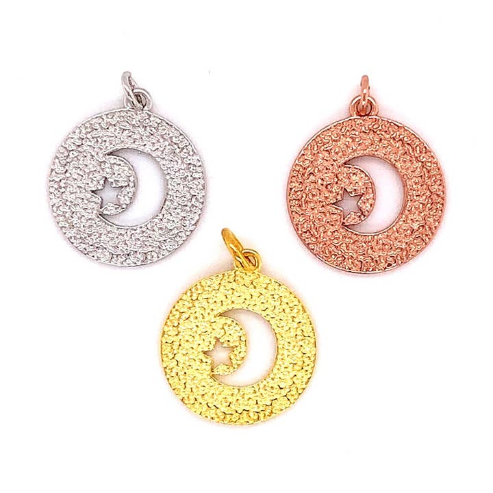 18K Star Moon Hanging Celestial Charm, Moon Pendant For Neck for wholesale by The Bead Bazaar