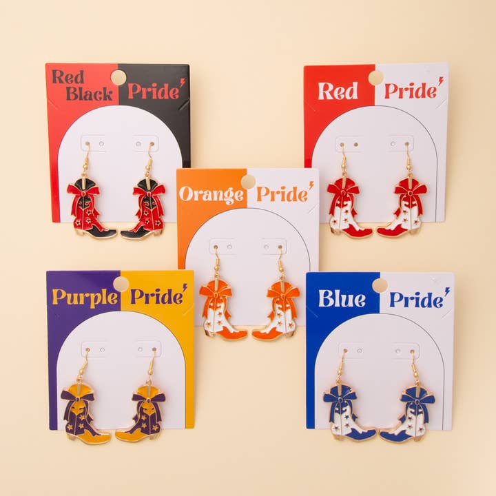 SP Sophia Collection - Wholesale Dangle Earrings - Game Day Western Two-Tone Enamel Cowboy Boot Dangle Earrings5