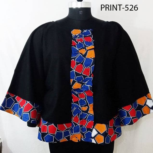 KaraChic – wholesale Tunic – Women’s – Women's African Print Poncho Style Tunic Top 100% Wax Cotton6