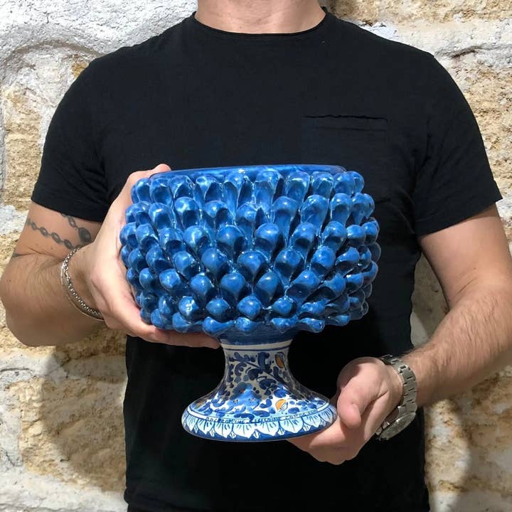 DD Ceramiche Siciliane - Wholesale Decorative Plate/Dish/Bowl - Half Pinecone Ceramic Caltagirone cm H.20 L.20 Handmade Antique Blue Decorated Base5