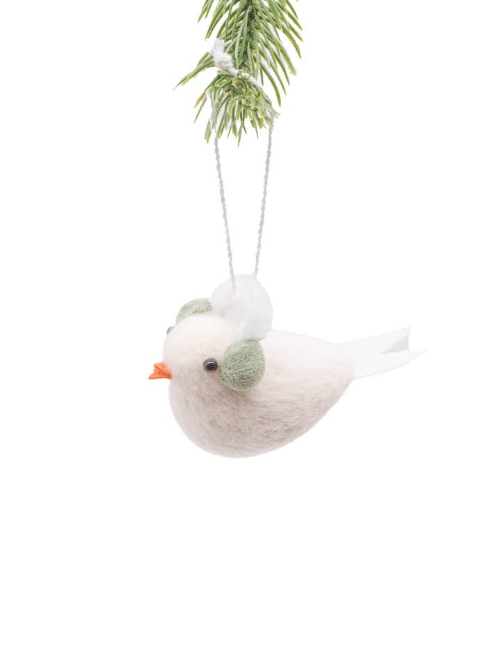 Witte duif ornament met groene oorwarmers voor wholesale door Starlight Collection