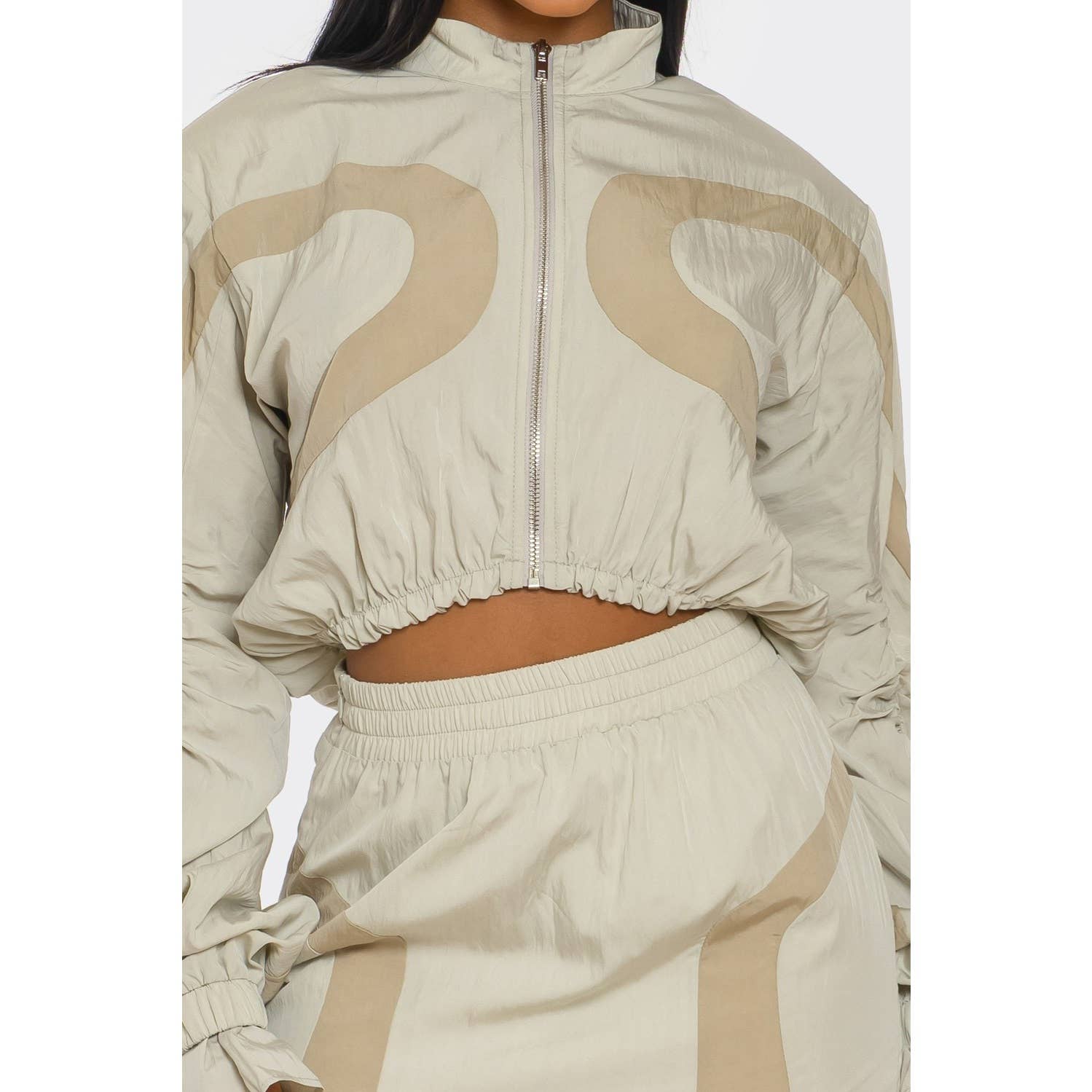 BEIGE Plus Two-tone Nylon Windbreaker Skirt Set for wholesale on Faire5