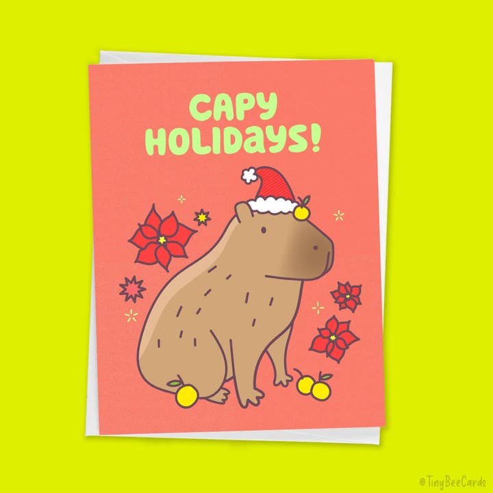 Carte de Noël Capybara « Capy Holidays » pour la vente par Tiny Bee Cards