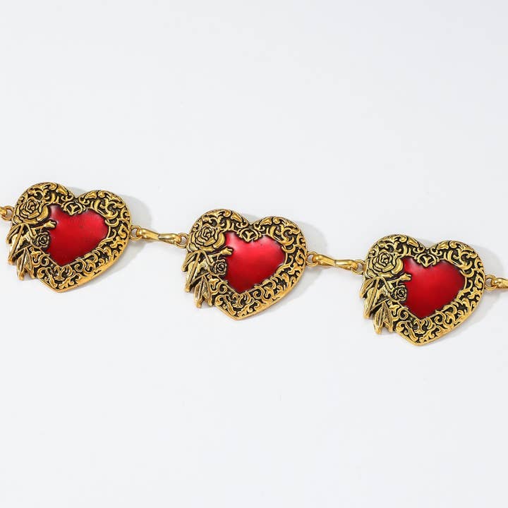 Tourtiwi - Wholesale Belt - Women's - Vintage Rose - Engraved Red Heart Inlaid Waist Chains2