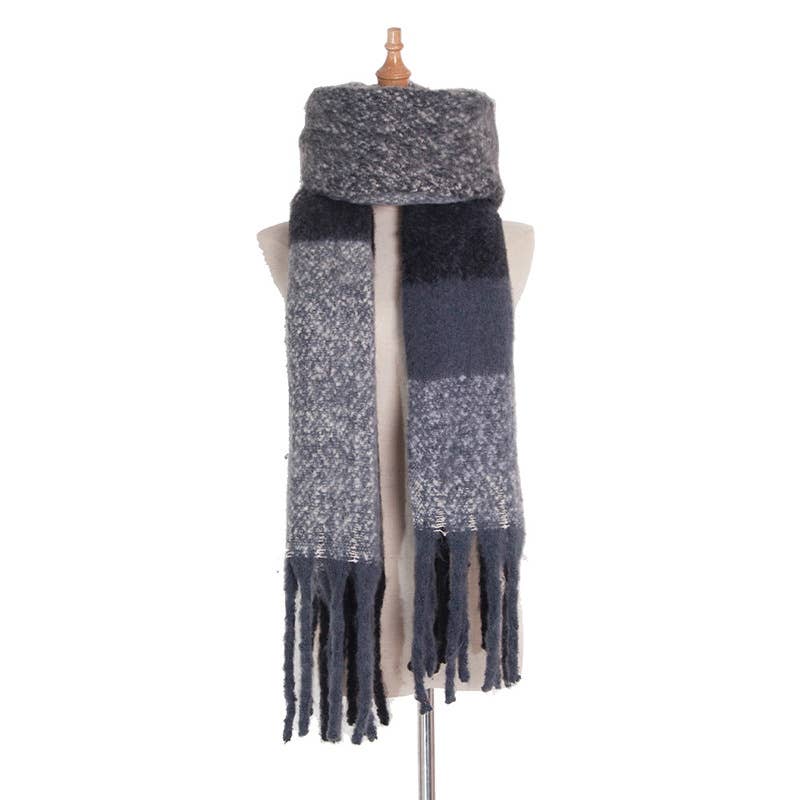 Adorro – wholesale Scarf – Women's – Soft Chunky Plaid Fleece Oblong Tassel Scarf3
