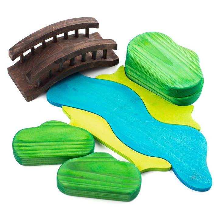 Factory Direct Craft - Wholesale Wood Toy - Kids - 3D Wood Bridge River Montessori Building Blocks Sets3
