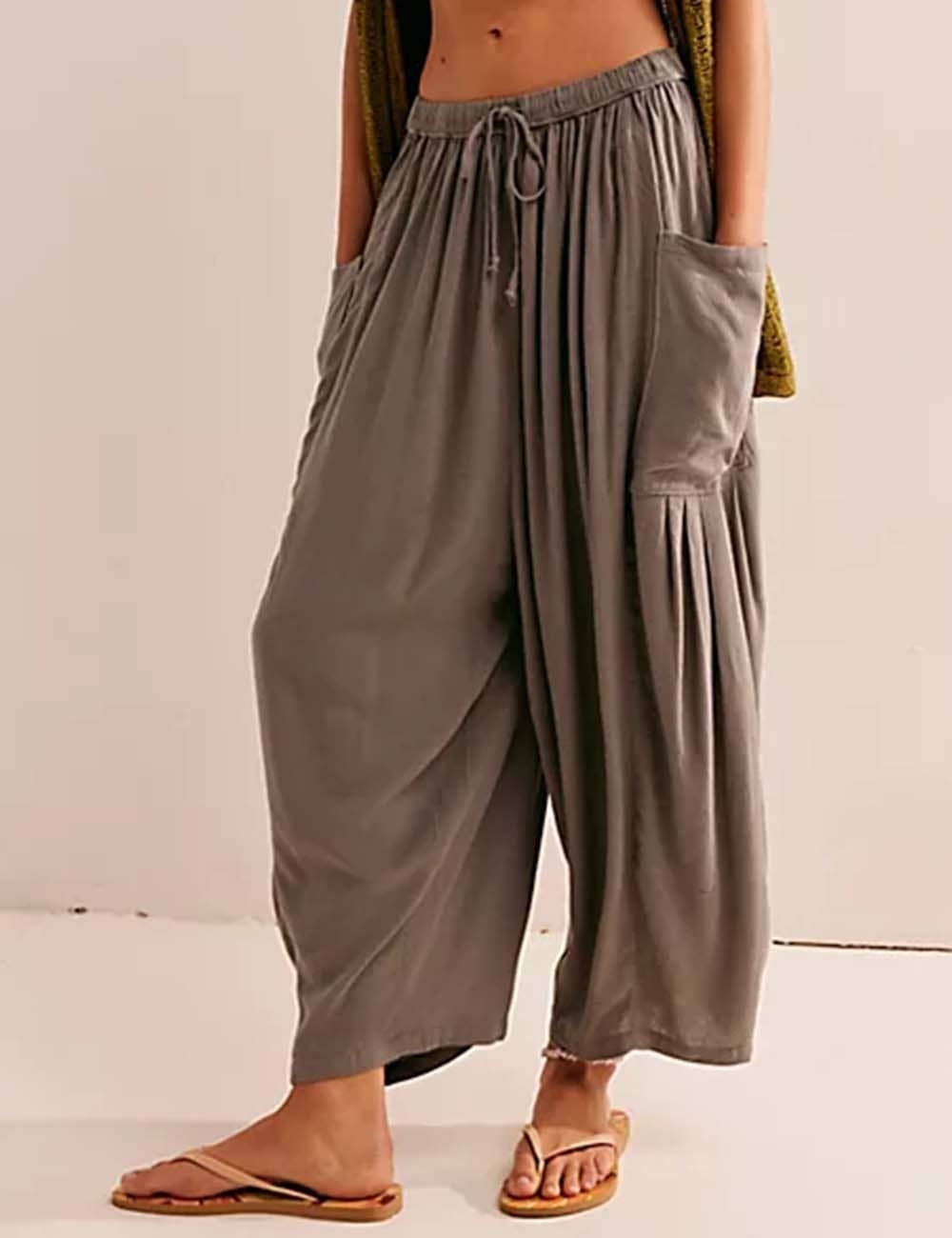 Sweetkama - Wholesale Pants - Women's - Ladies Elastic Waist String Tie Pocket Cuzy Pants25