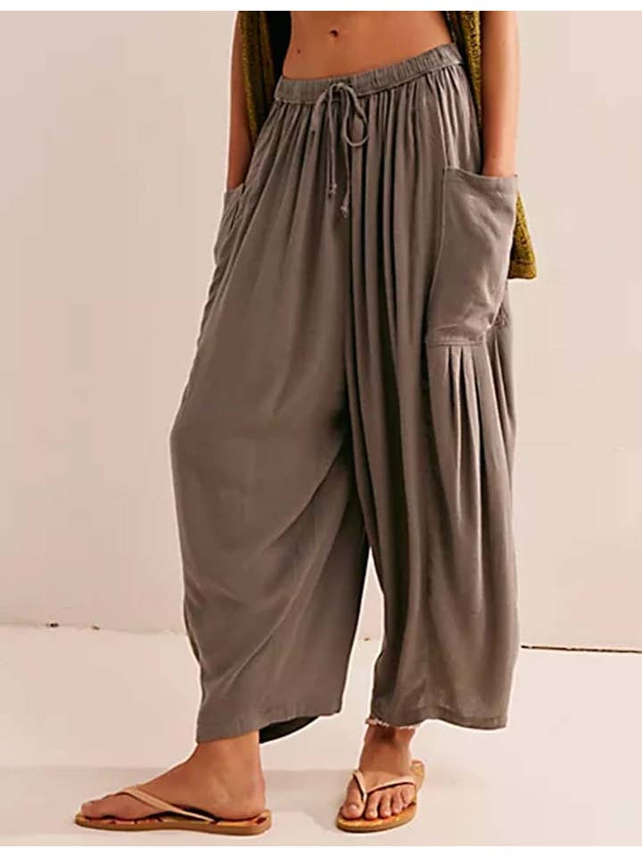 Sweetkama - Wholesale Pants - Women's - Ladies Elastic Waist String Tie Pocket Cuzy Pants25