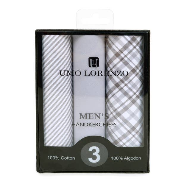 Selini New York - Wholesale Handkerchief - Men's - Men's Cotton Solid, Striped & Plaid Gray Handkerchiefs