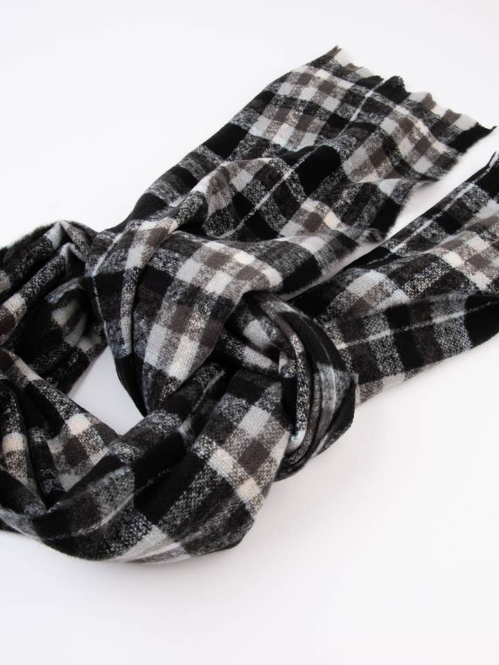 SVBL1014-ALTA PLAID CHRISTMAS SCARF-BLK/GRY for wholesale by Lucca Couture