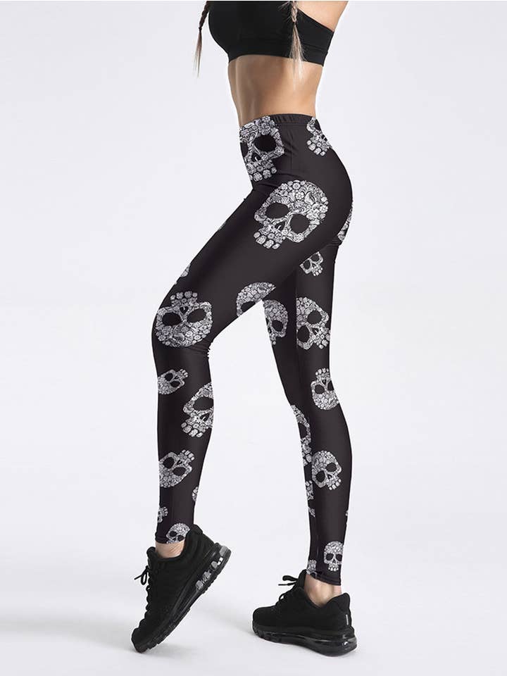 Svart Leggings för kvinnor med personligt tryck skalle för wholesale på Faire