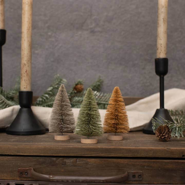 SET/ 3, 4" EARTH TONES BOTTLEBRUSH TREES for wholesale by Ragon House