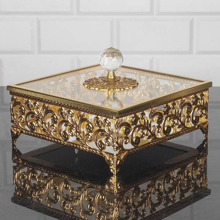 Handmade Fancy Napkin Dispenser, Gold, Silver, 7.5" for wholesale by Hakan