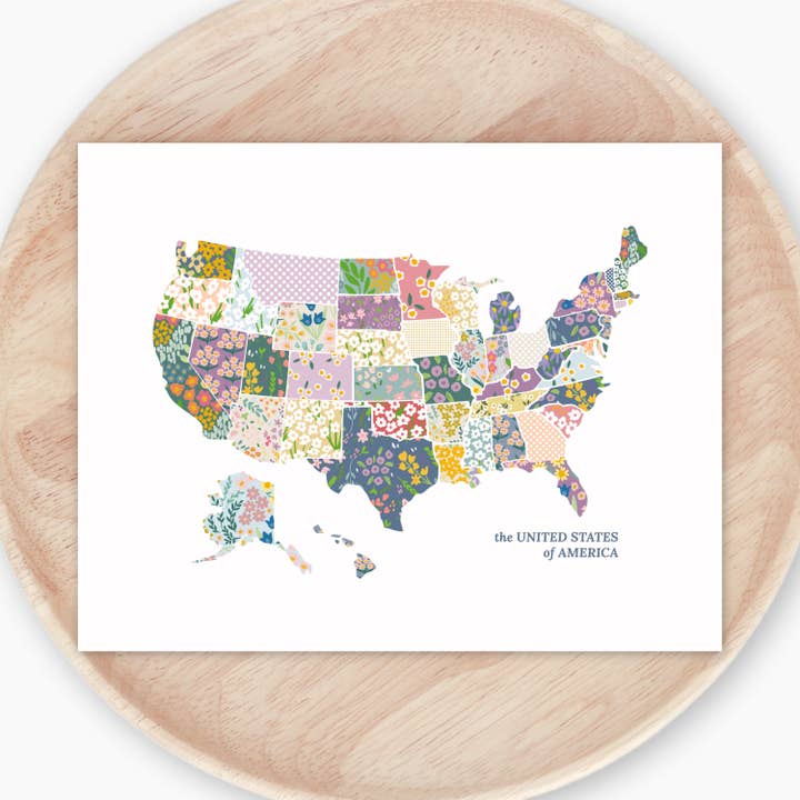 Mapa de EE. UU., patrón de flores silvestres para venta al por mayor de Jande Summer