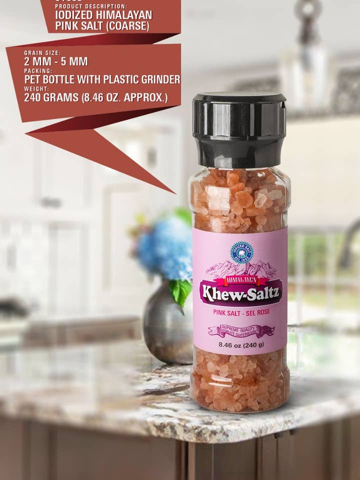 Broyeur PET 240 g de sel rose de l'Himalaya iodé pour la vente par Khew-Saltz
