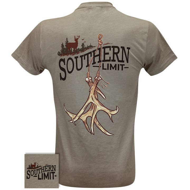 Stone Grey Southern Limit Antler Rattle Mens Southern Graphic Tees for wholesale on Faire