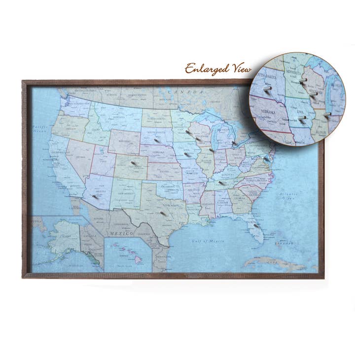 Driftless Studios - Wholesale Map - 24x16 Colored Antique Magnetic USA Map - SM011