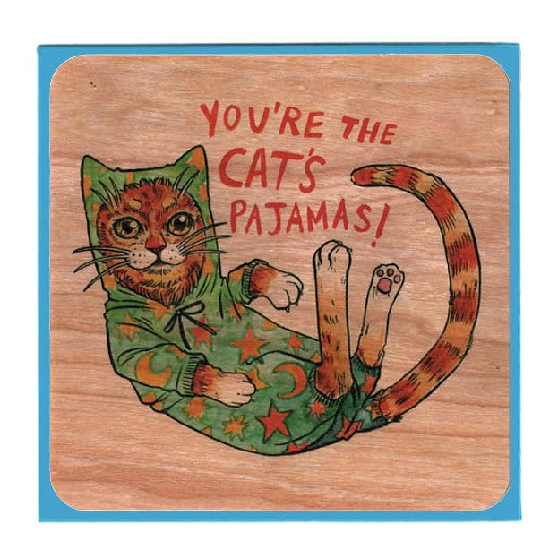 Wood Card Flat - Cats Pajama's for wholesale by Spitfire Girl